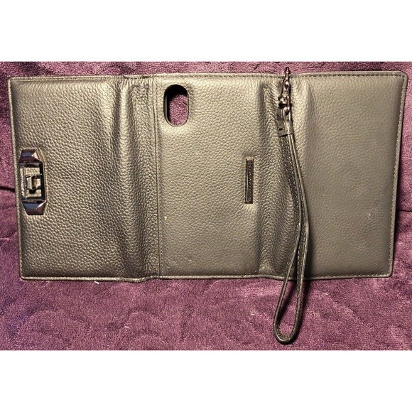 Cell Phone Wallet Rebecca Minkoff Black Textured Leather Wristlet iPhone 9 Case - Picture 4 of 4